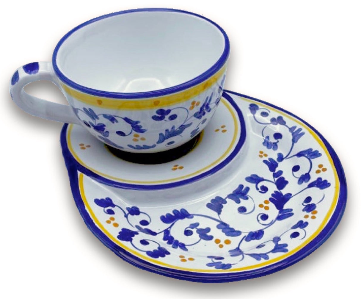 Tazza da latte con piatto porta cornetto in ceramica di Vietri