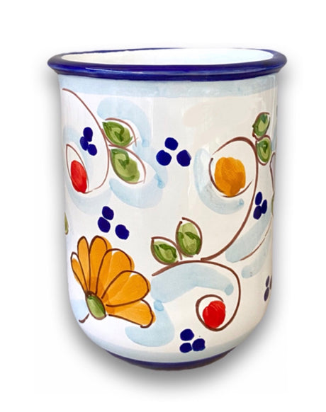 Bicchiere porta spazzolini da denti in ceramica vietrese DECORO PRIMULA NEW