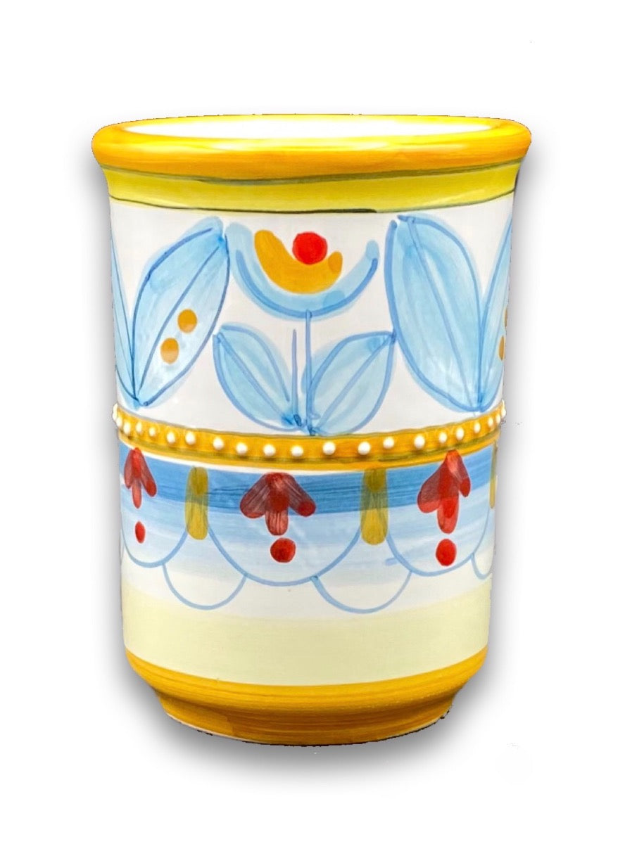 Bicchiere porta spazzolini da denti in ceramica vietrese DECORO GEOMETRICO RAVELLO NEW