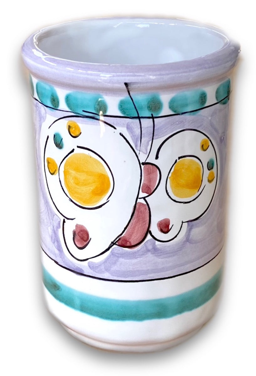 Bicchiere porta spazzolini da denti in ceramica vietrese DECORO FARFALLA NEW