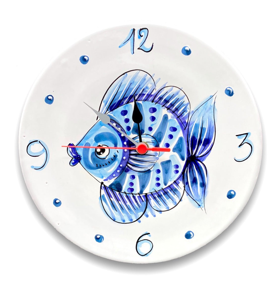 Orologio a disco in ceramica di Vietri Linea Mare Magnum 