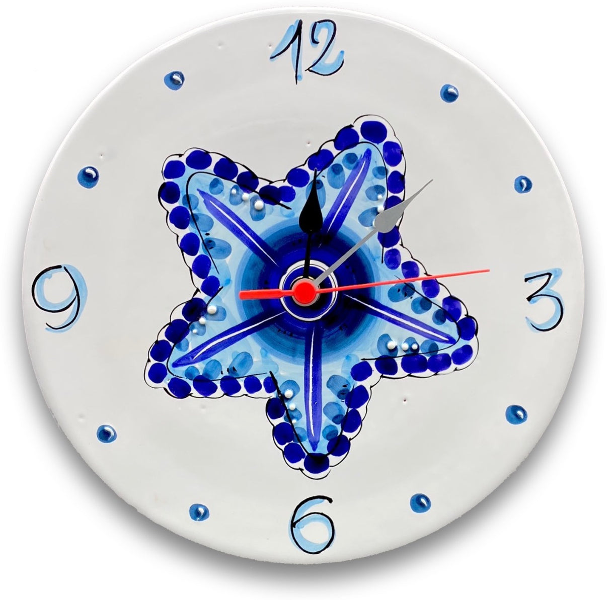 Orologio a disco in ceramica di Vietri Linea Mare Magnum 