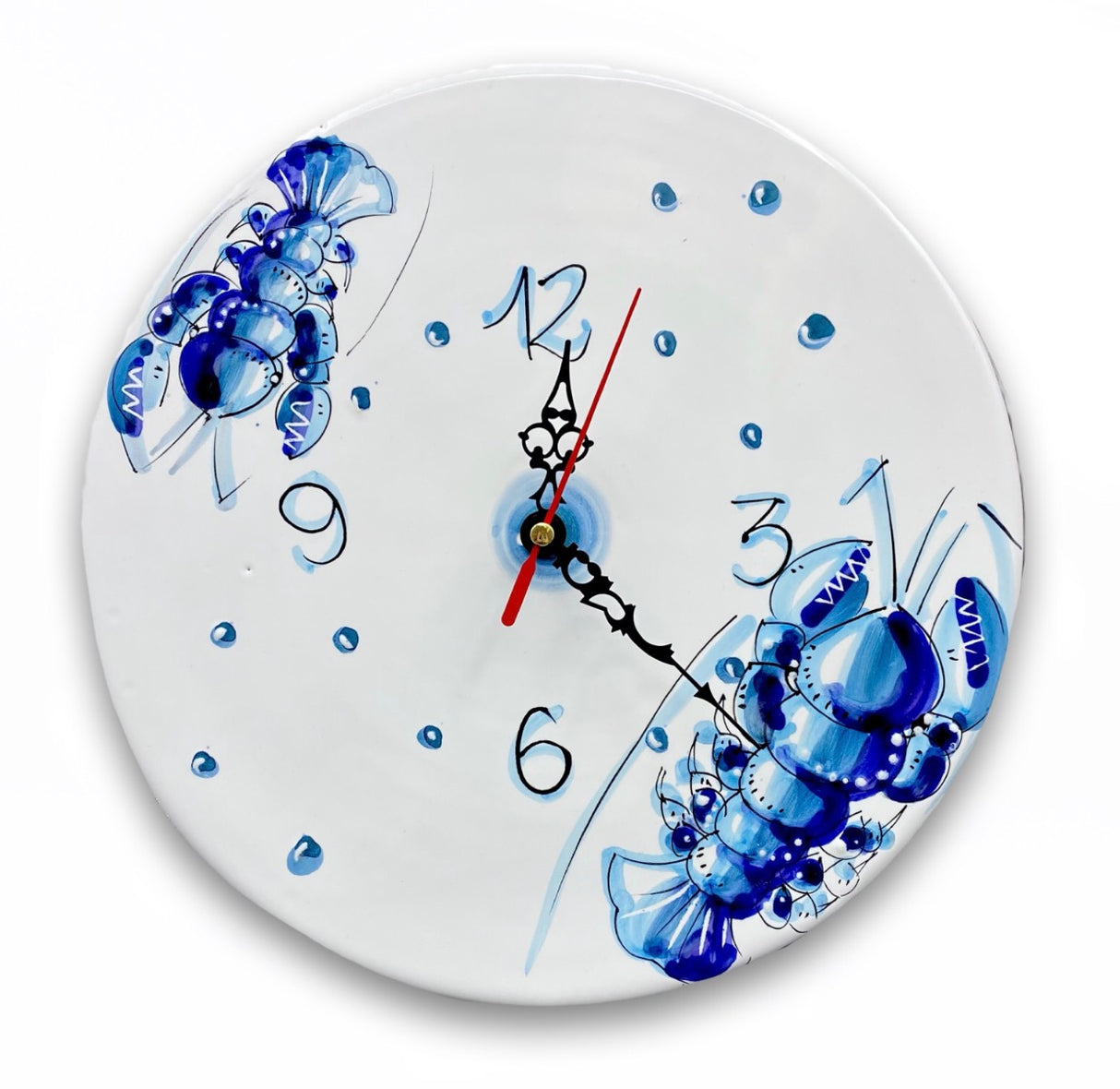 Orologio a disco in ceramica di Vietri Linea Mare Magnum 