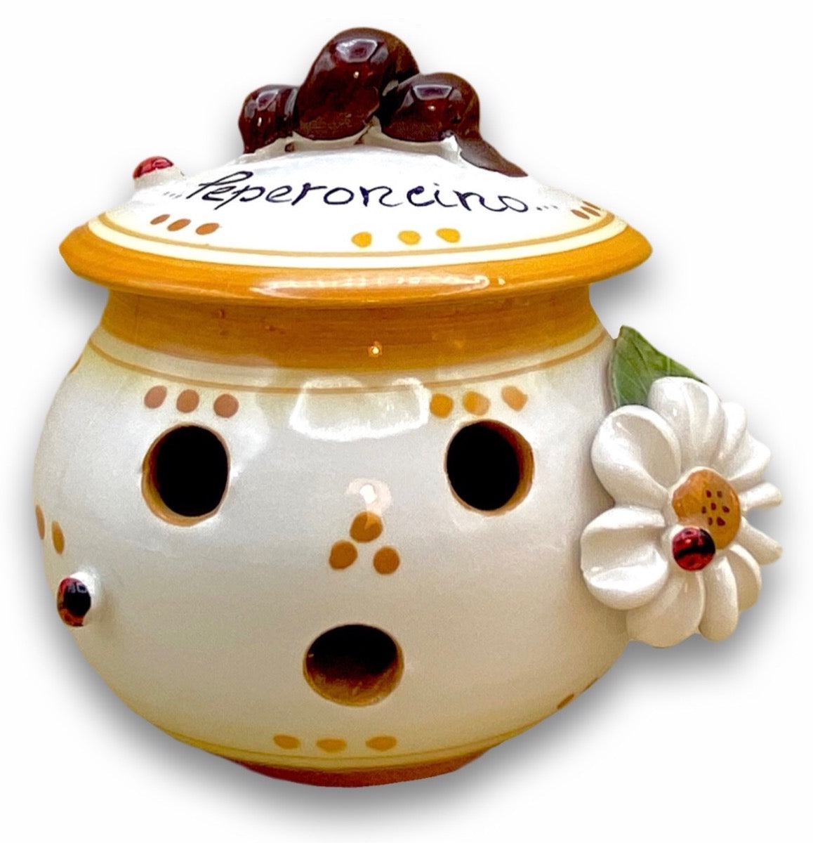 Porta peperoncini forato in ceramica di Vietri APPLICAZIONE MARGHERITE