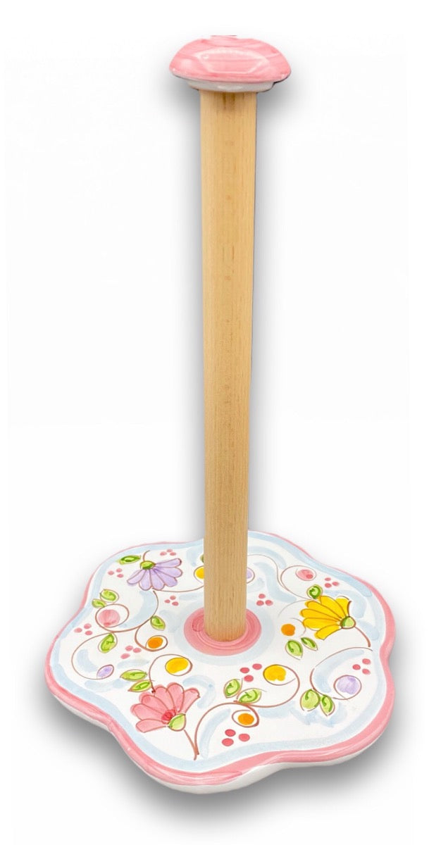 Porta scottex con asta in legno in ceramica di Vietri 