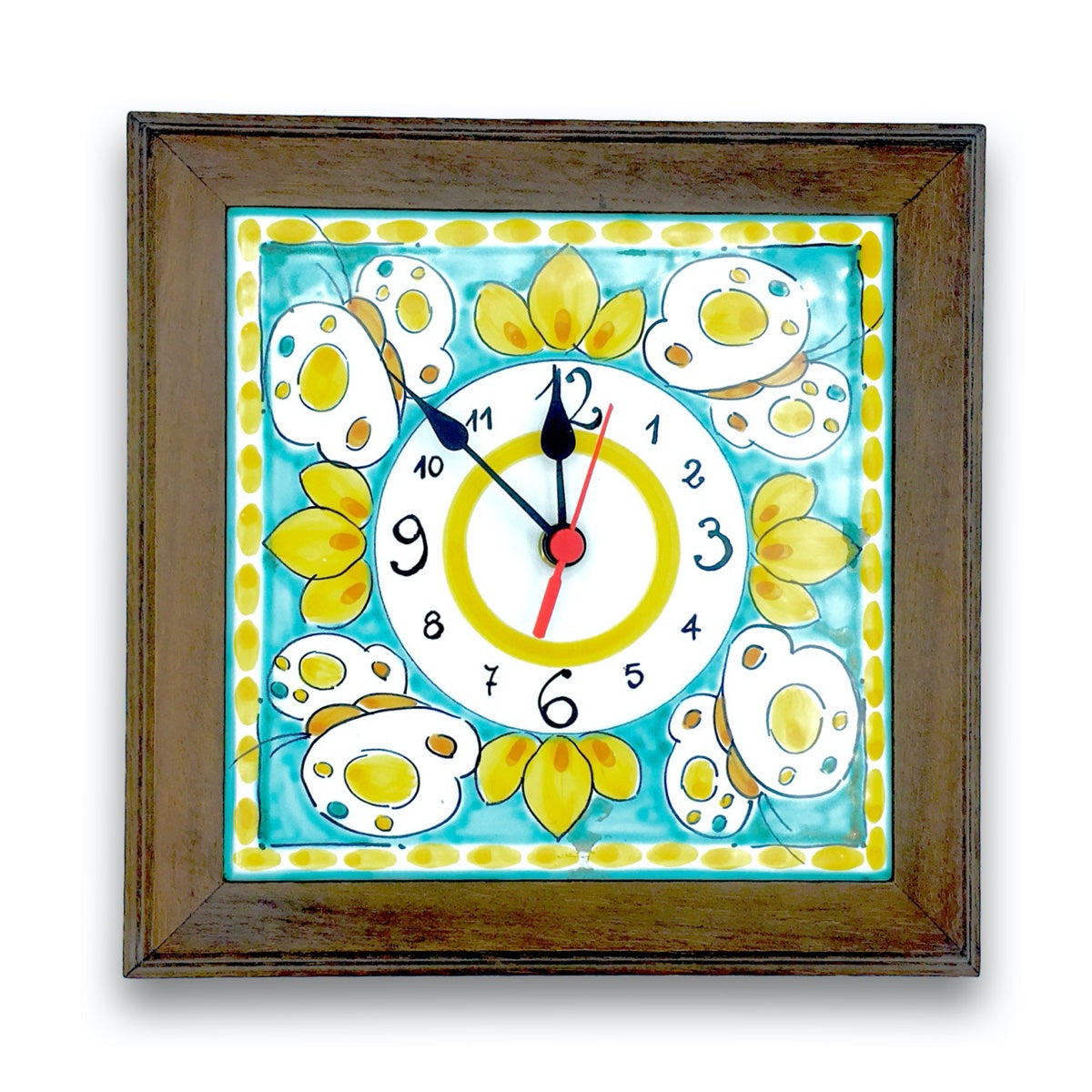 Orologio con Mattonella in Ceramica Vietrese e Cornice in Legno