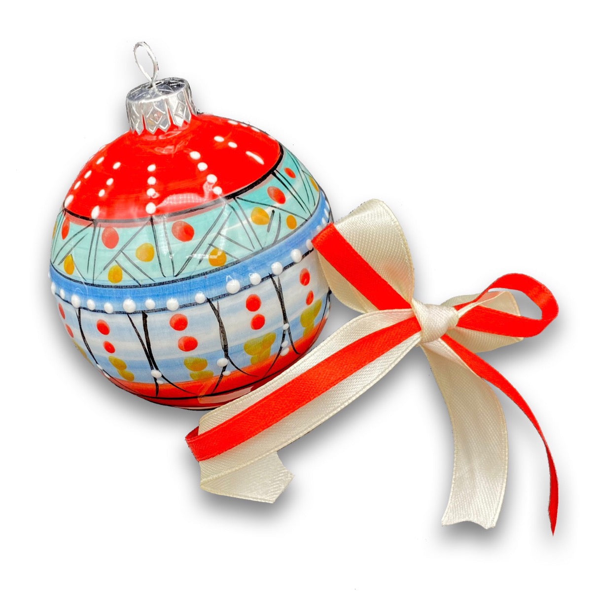 Pallina Natale decoro geometrico in ceramica di Vietri