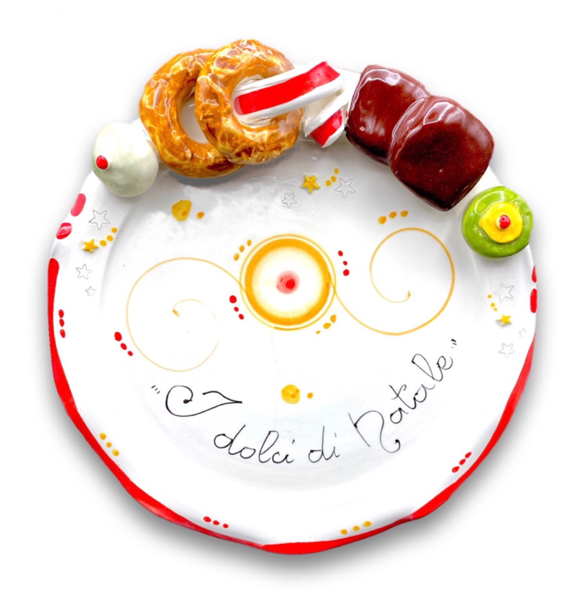 Piatto Smerlato Natale in Ceramica Vietrese app. Dolci Natalizi Napoletani