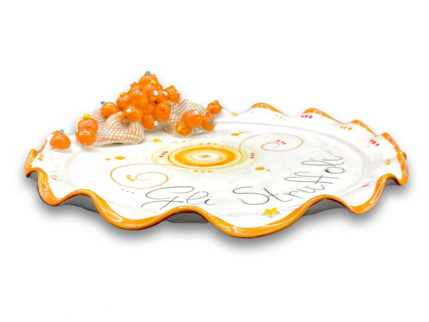 Piatto smerlato Natale per struffoli in ceramica di Vietri 