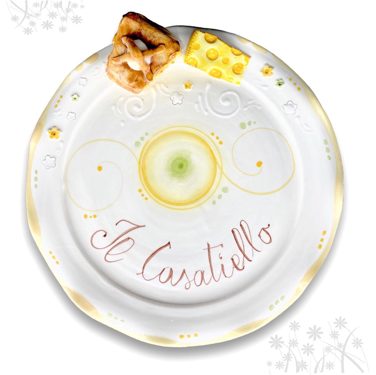 Piatto smerlato Pasqua per casatiello in ceramica di Vietri