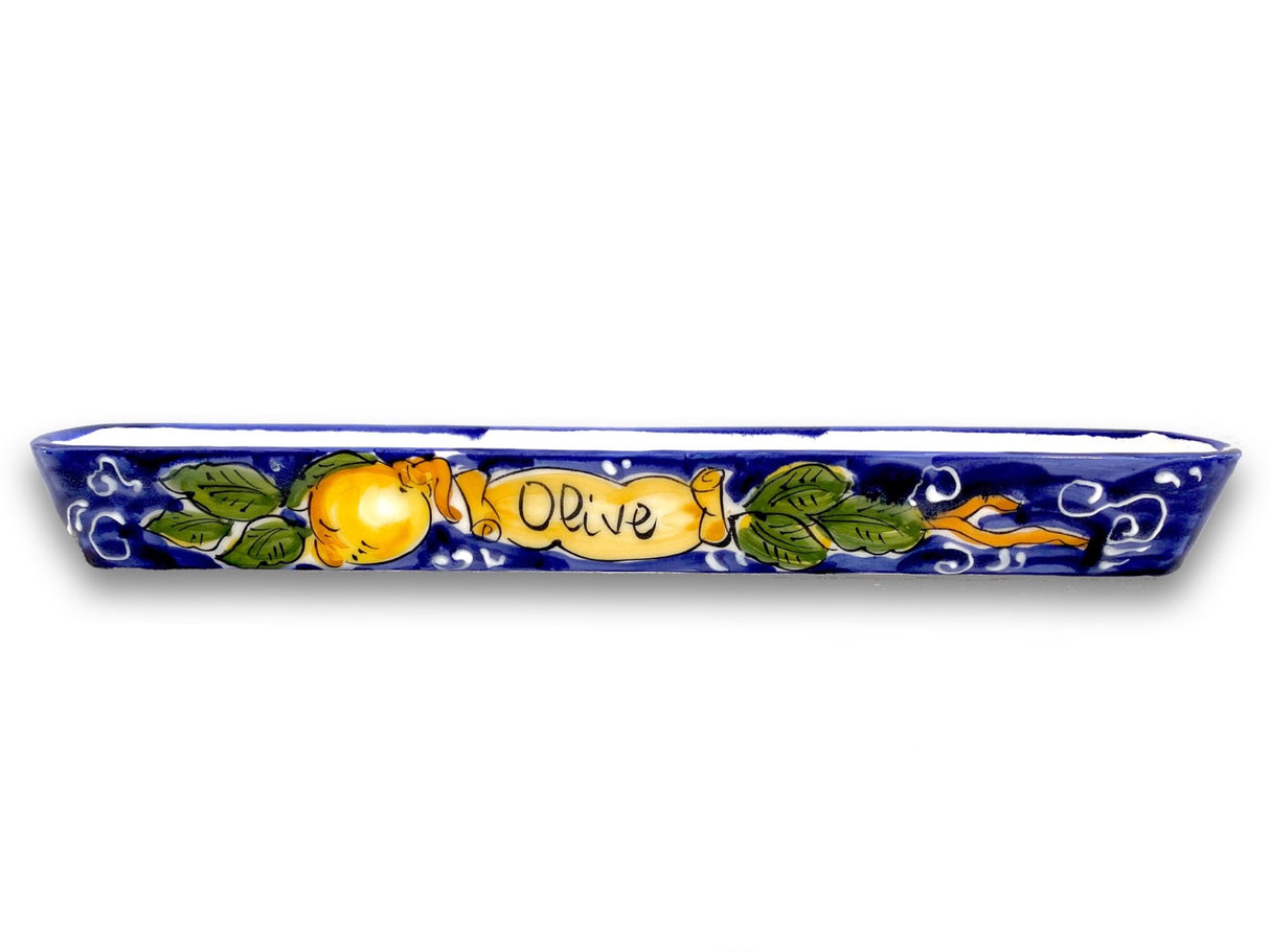 Porta olive stretto in ceramica di Vietri 