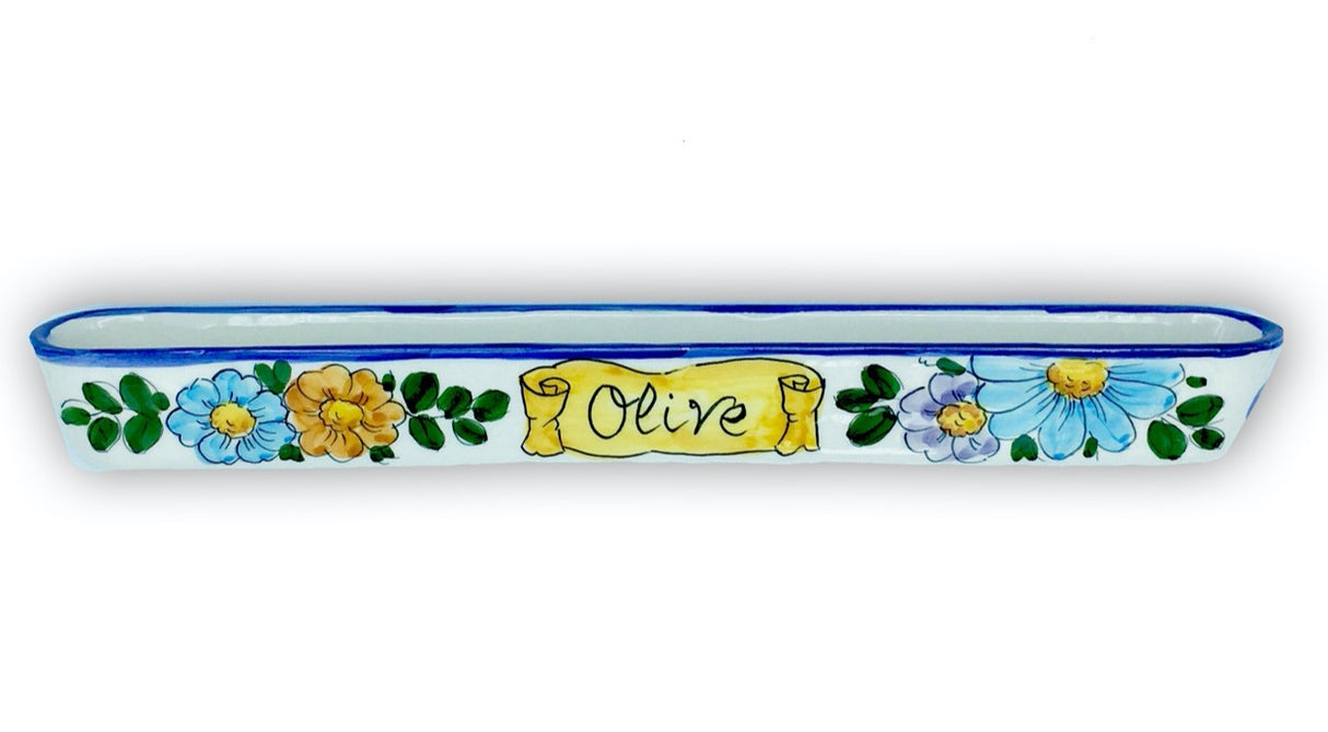 Porta olive stretto in ceramica di Vietri 