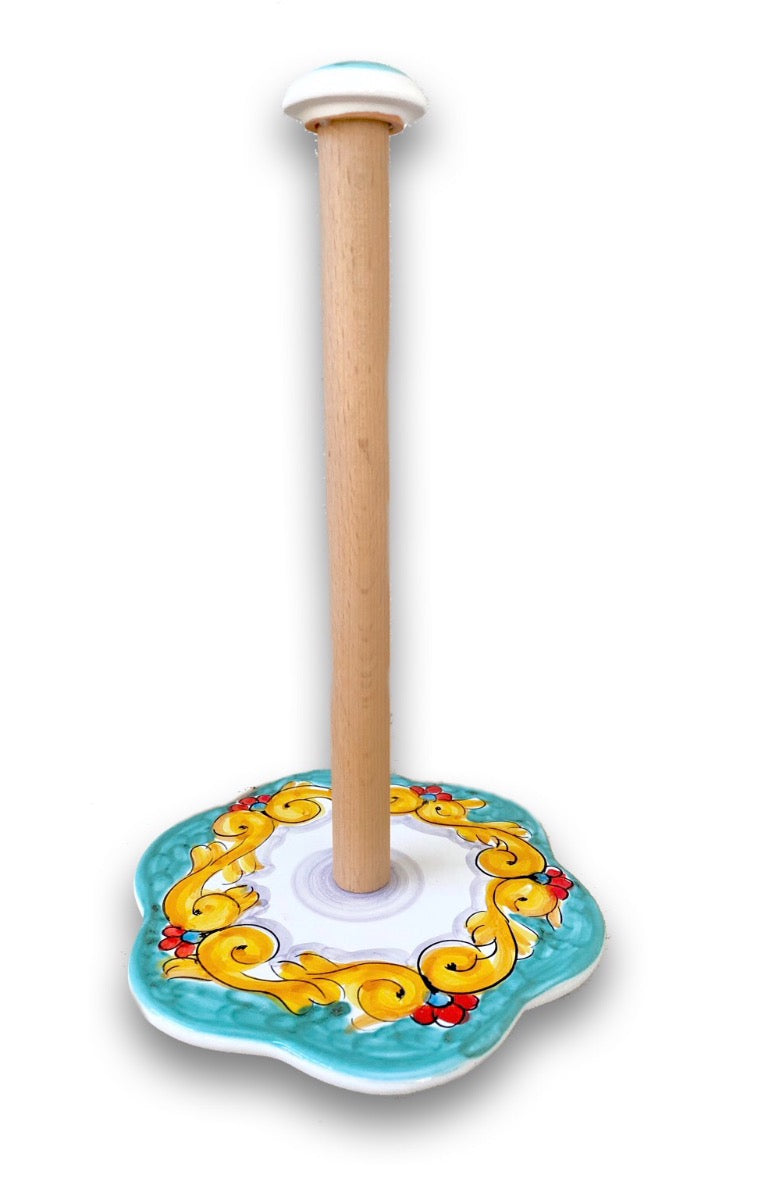 Porta scottex con asta in legno in ceramica di Vietri 