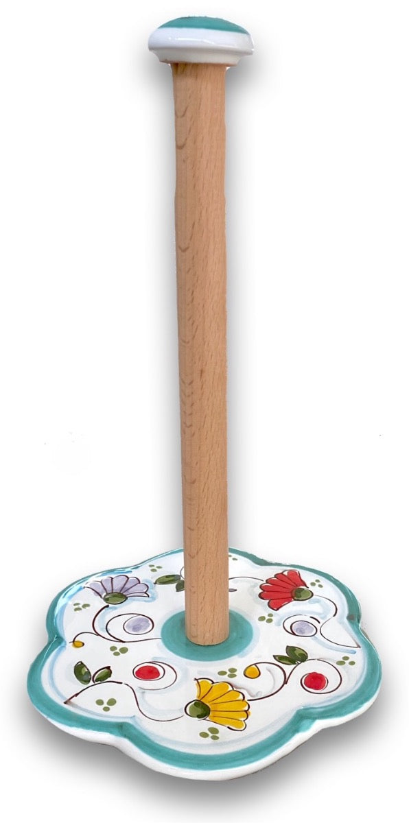 Porta scottex con asta in legno in ceramica di Vietri 