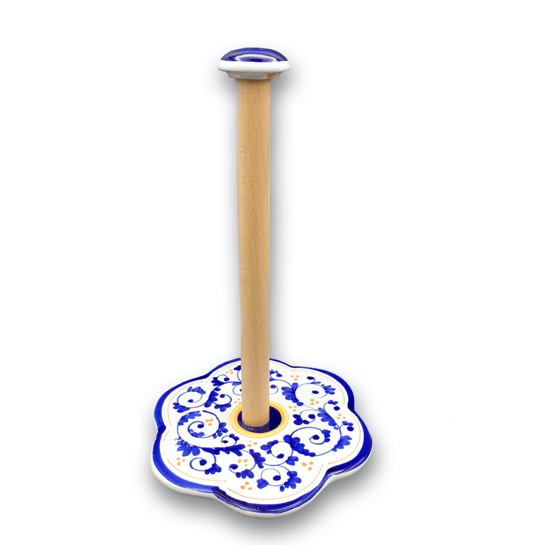 Porta scottex con asta in legno in ceramica di Vietri 