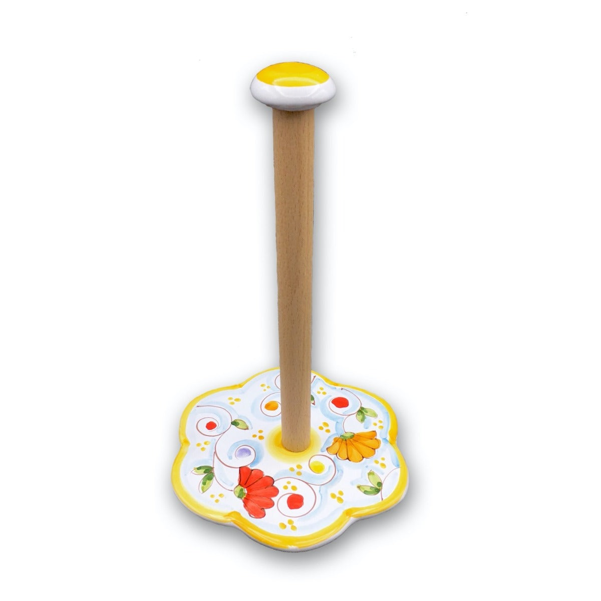 Porta scottex con asta in legno in ceramica di Vietri 