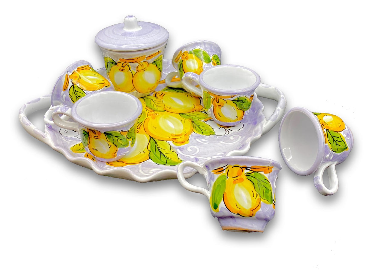 Servizio caffè per 6 con zuccheriera in ceramica di Vietri 