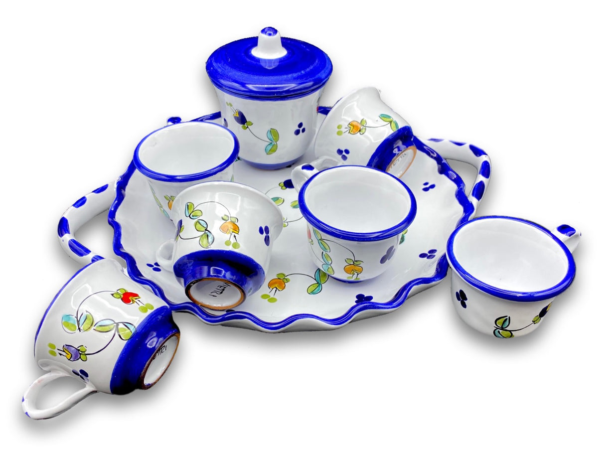 Servizio caffè per 6 con zuccheriera in ceramica di Vietri 