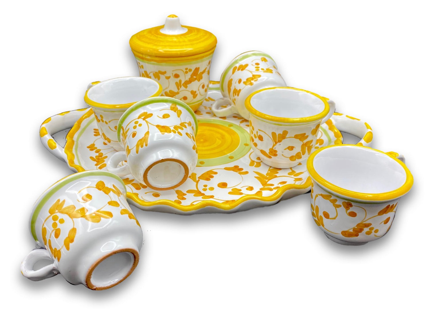 Servizio caffè per 6 con zuccheriera in ceramica di Vietri 