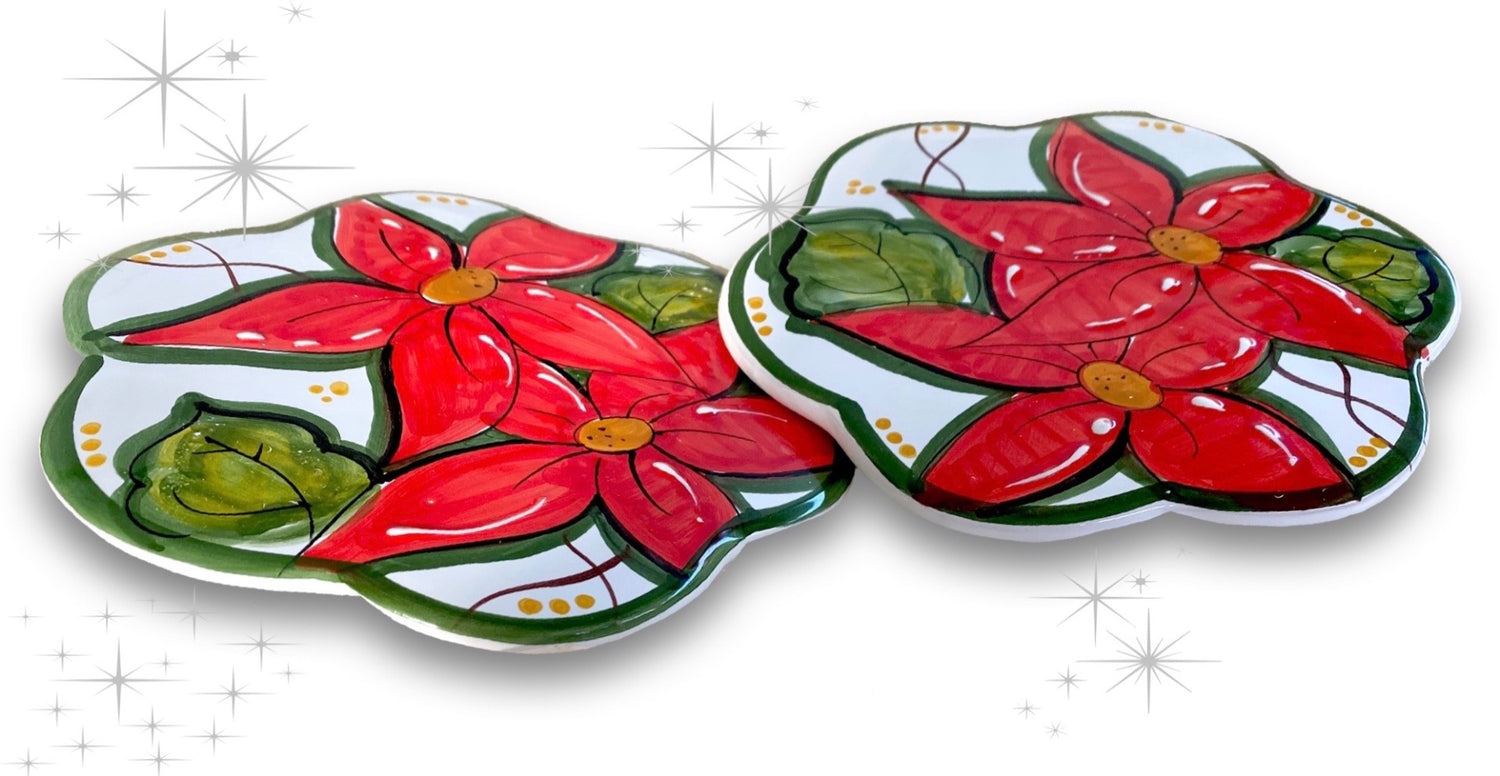 Sottopentola Natale decoro stella di Natale in ceramica di Vietri