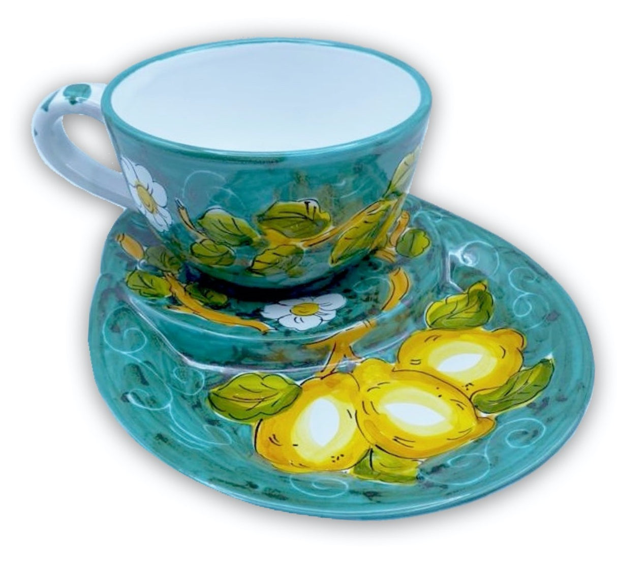 Tazza da latte con piatto porta cornetto in ceramica di Vietri