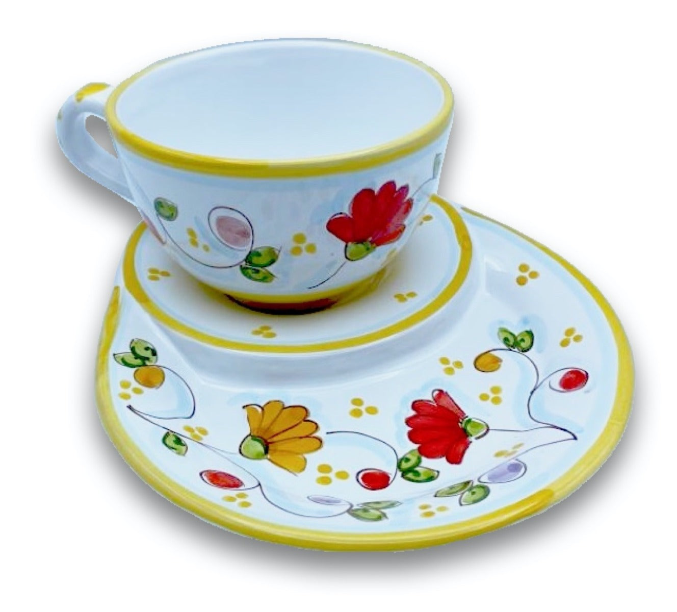 Tazza da latte con piatto porta cornetto in ceramica di Vietri