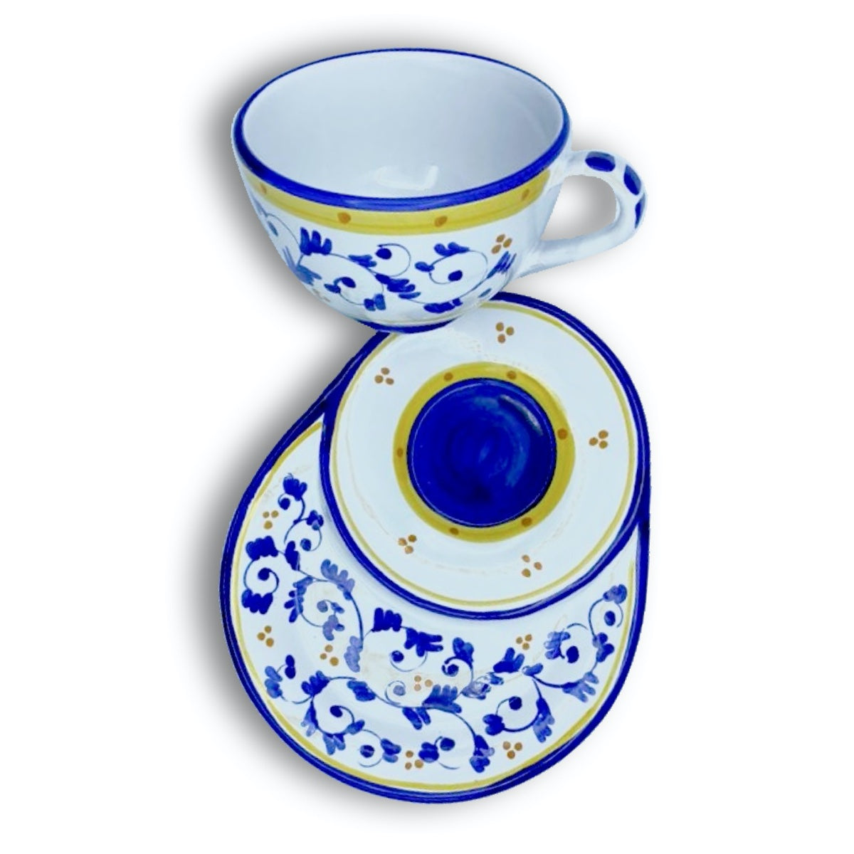 Tazza da latte con piatto porta cornetto in ceramica di Vietri