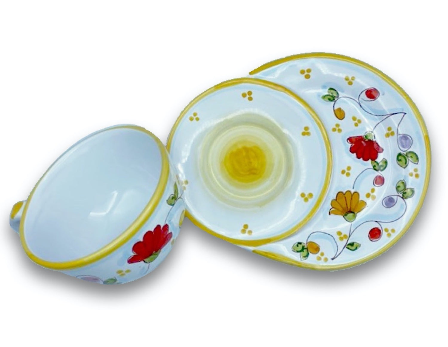 Tazza da latte con piatto porta cornetto in ceramica di Vietri