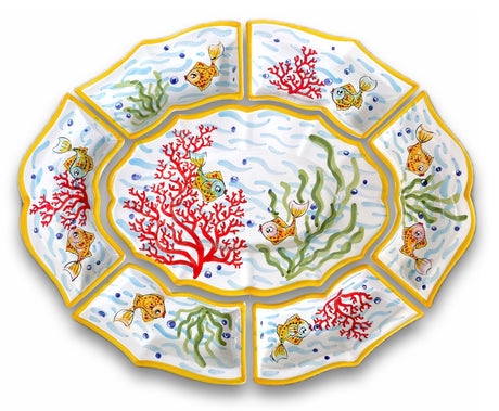 Antipastiera 7 pezzi in ceramica vietrese DECORO FONDO MARE