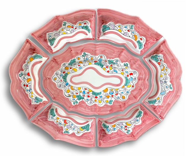 Antipastiera 7 pezzi in ceramica vietrese DECORO NAIF