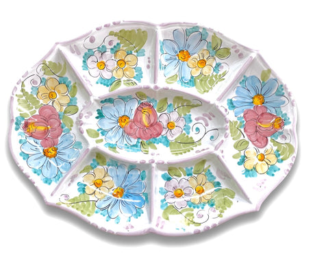Antipastiera Ovale Monoblocco in Ceramica Vietrese DECORI MISTI