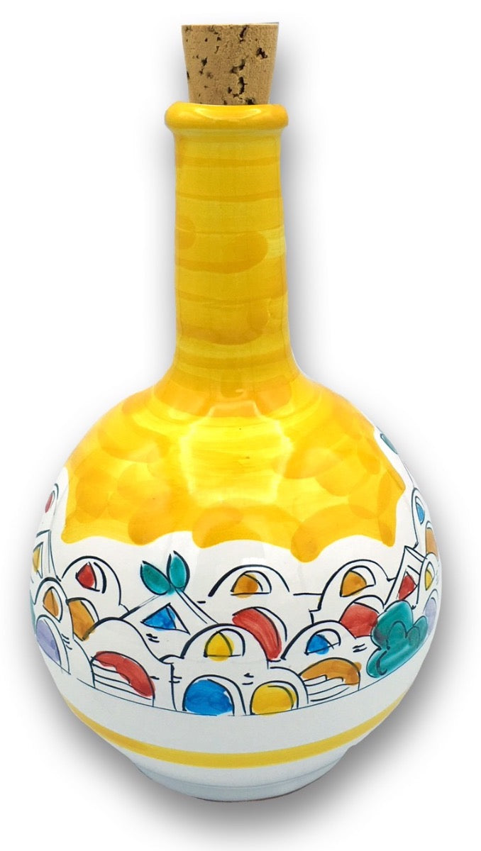 Bottiglia in Ceramica Vietrese a Palla (tappo in sughero) DECORO NAIF