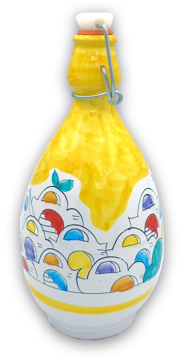 Bottiglia in Ceramica Vietrese con Tappo Ermetico DECORO NAIF