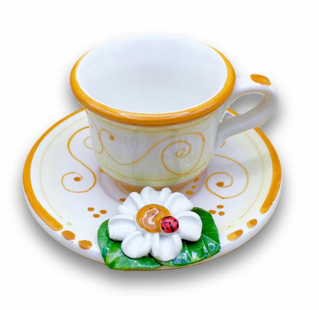 Tazzina + Piattino Caffè in Ceramica Vietrese APPLICAZIONE MARGHERITE