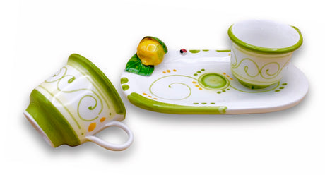 Servizio Caffè x 2 in Ceramica Vietrese APPLICAZIONE LIMONI