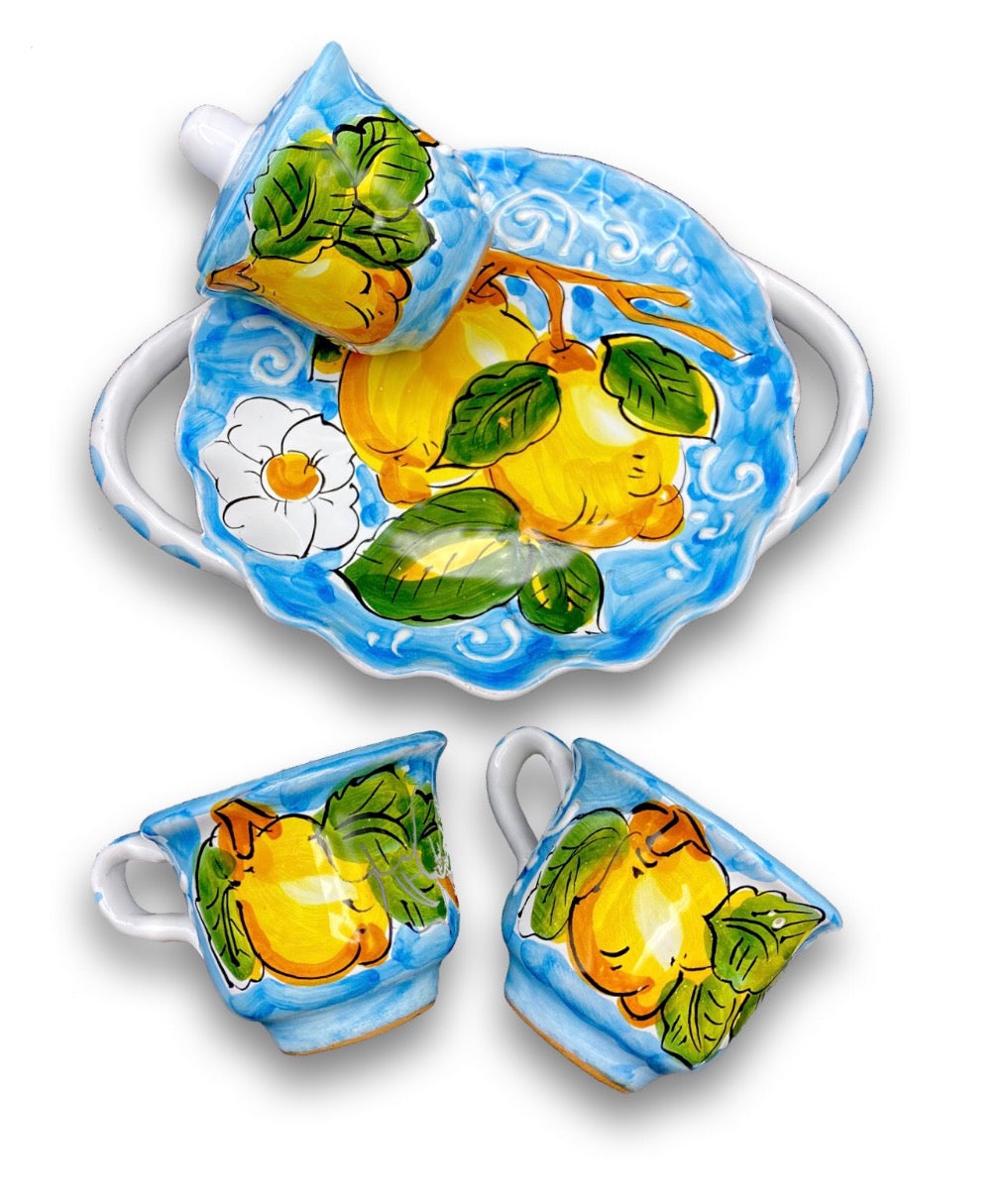 Servizio caffè x 2 + zuccheriera in ceramica di Vietri 