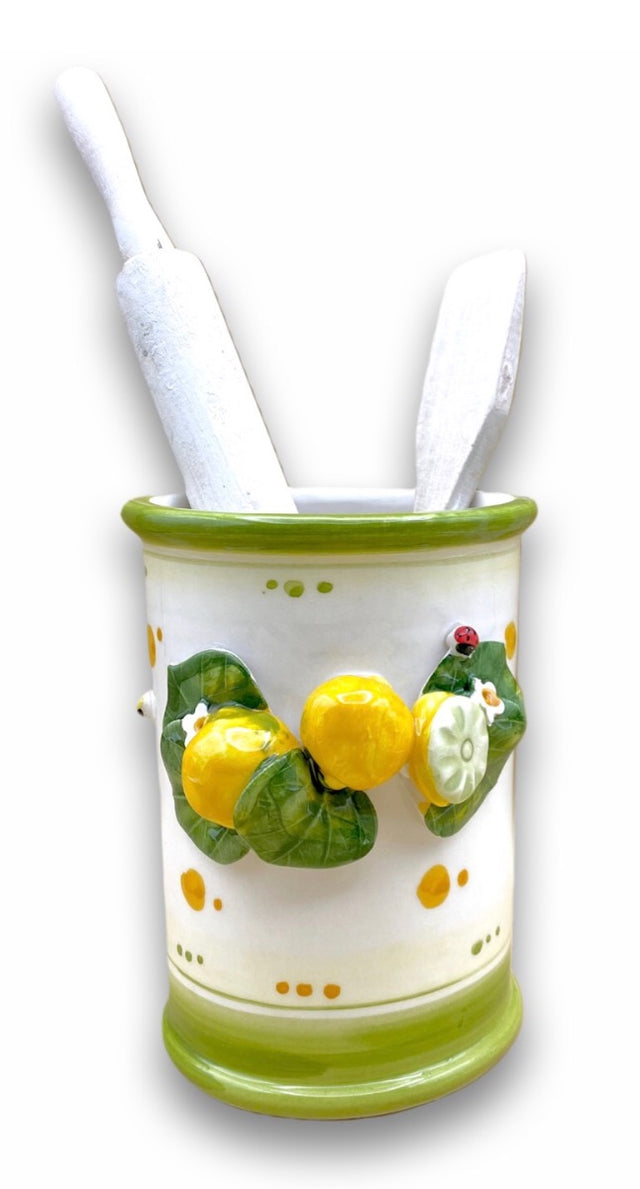 Porta Grissini (cucchiarelle) in ceramica vietrese APPLICAZIONE LIMONI