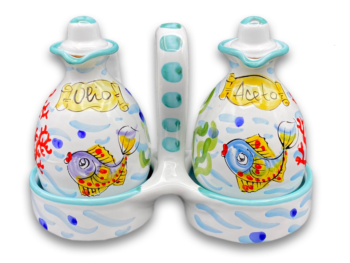 Servizio olio e aceto in coppe in ceramica di Vietri