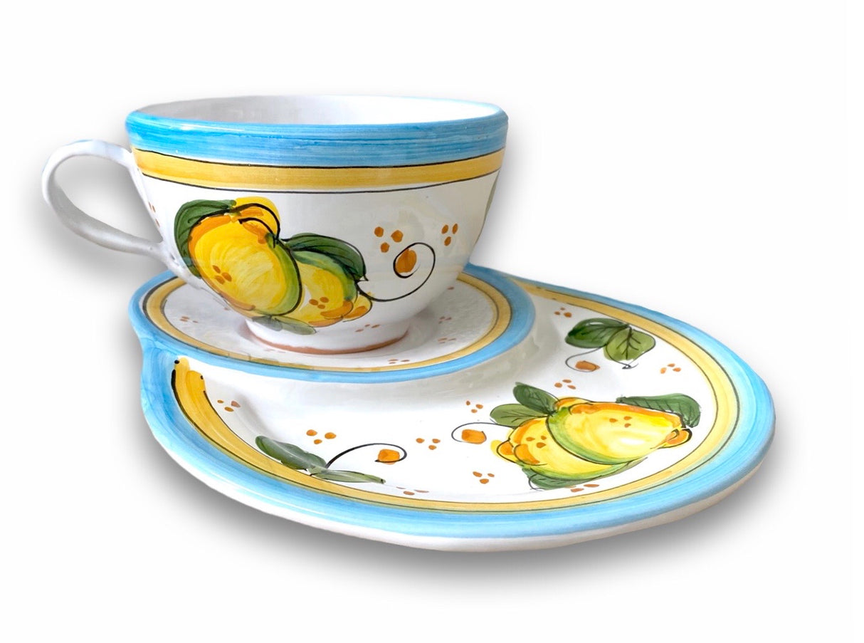 Tazza da latte con piatto porta cornetto in ceramica di Vietri