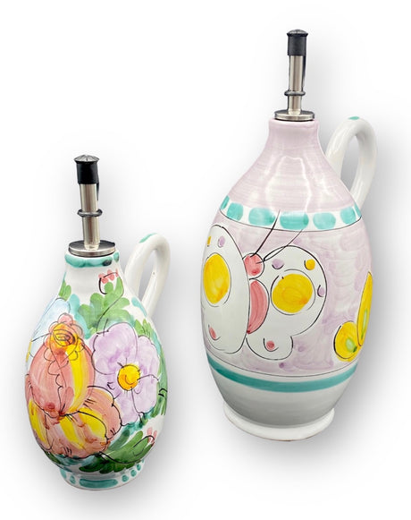 Oliera in Ceramica Vietrese con Dosatore in Acciaio