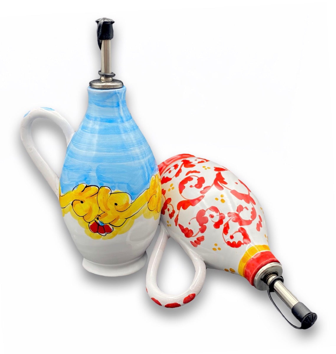 Oliera con dosatore in acciaio in ceramica di Vietri 